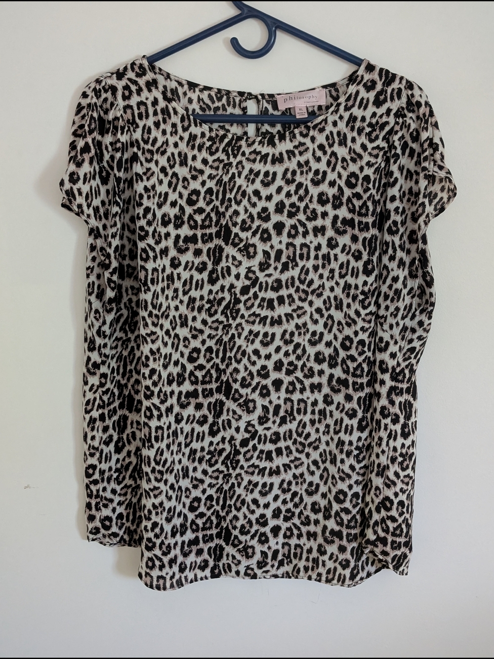 Philosophy Leopard Print Beige Black Chiffon Polyester Round Neck Blouse XL
